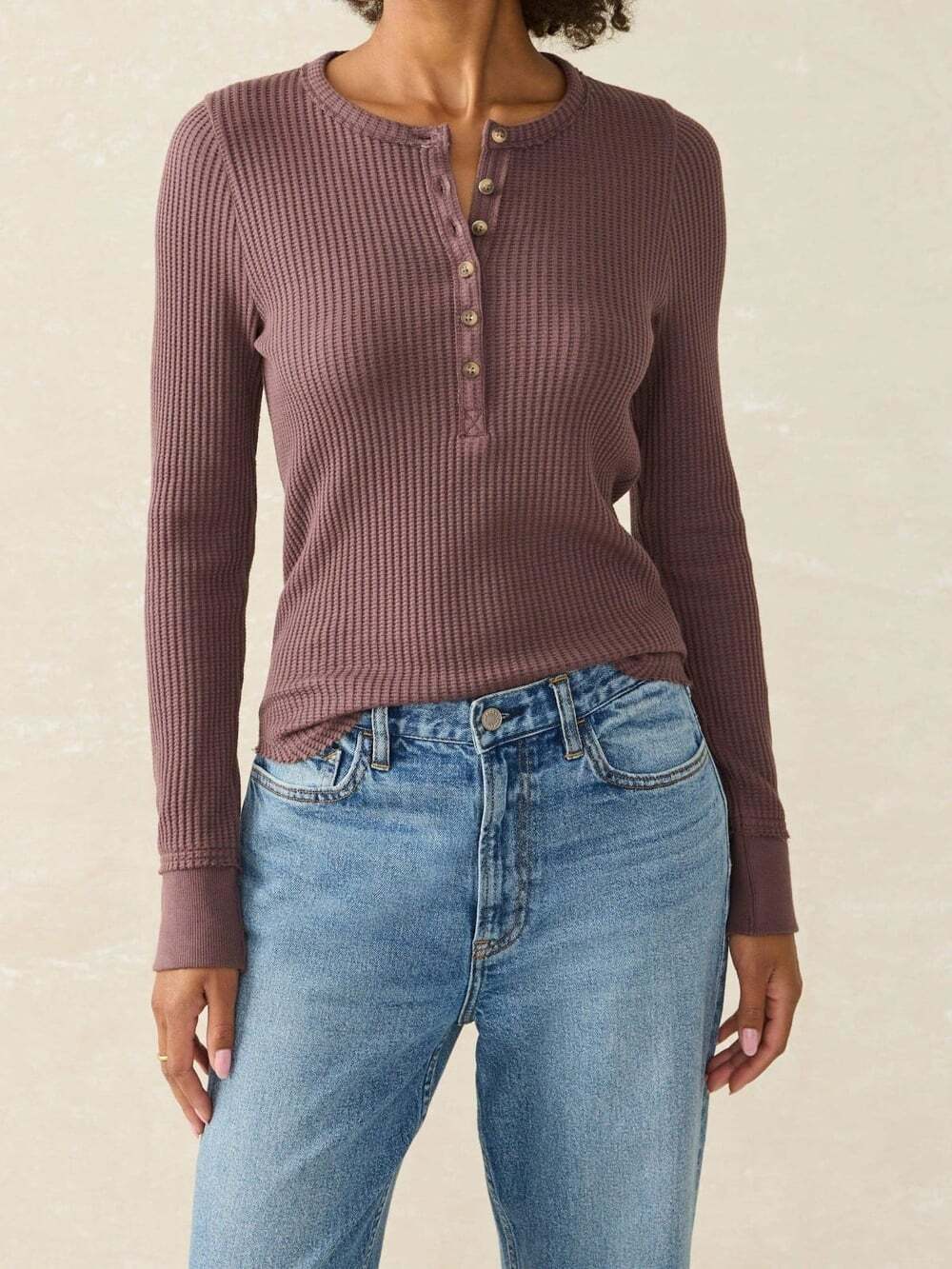 FAHERTY Legend Apres Waffle Size S Brown Henley Top Cabincore Granola Girl